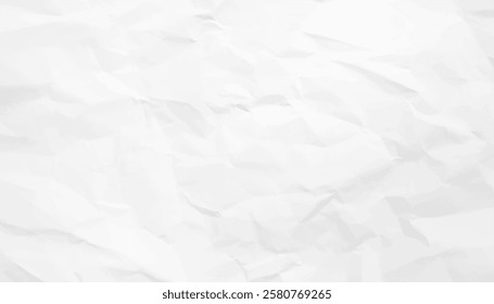 A high-resolution crumpled white paper texture featuring subtle folds and creases. The wrinkled surface creates an abstract and artistic background.