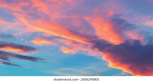 High-Resolution, Dreamlike Sunset Sky with Harmonious Gradient of Deep Orange, Fiery Red, and Cool Twilight Blues, Designed for Seamless Integration into Architectural Photography, CGI, and 3D Design