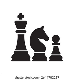 A high-resolution graphic design featuring a complete set of chess pieces. 