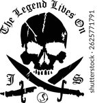 High-resolution illustration of a menacing pirate skull wearing a tricorn hat, complete with an eye patch and crossed cutlasses behind it. Perfect for tattoo design, poster art, t-shirt prints, 
