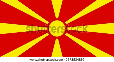 High-resolution image of the Flag of North Macedonia featuring a red field with a golden sun and eight rays. Symbolizes national pride, unity, and Macedonian heritage.