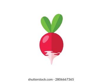 High-resolution image of a fresh radish vegetable with green leaves on a white background, ideal for healthy food, cooking, and nutritional themes.