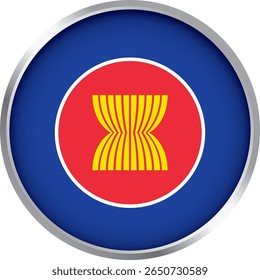 Imagem de alta resolução da bandeira oficial da Associação das Nações do Sudeste Asiático (Asean), apresentando um fundo azul com um círculo vermelho e um pacote de dez talos de arroz dourado simbolizando a unidade
