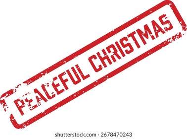 Imagen de alta resolución de un sello de goma angustiado rojo que lee Navidades pacíficas. Ideal para diseños de vacaciones y tarjetas de felicitación.