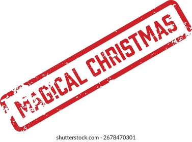 Highresolution image of a red rectangular stamp with the words Magical Christmas. Perfect for holiday designs and seasonal marketing.