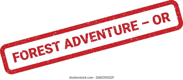 Imagen de alta resolución de un sello de goma rojo que proclama Forest Adventure. Ideal para proyectos de aventura, viajes y temática natural.