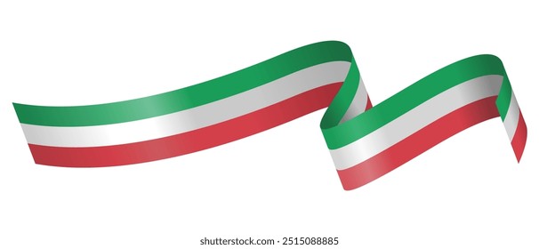 High-Resolution Italian Flag Ribbon in 3D Glossy Style, Horizontally Curved, Isolated on White Background. Editable Vector Illustration, Perfect for Graphic Design and Print Elements, EPS Format