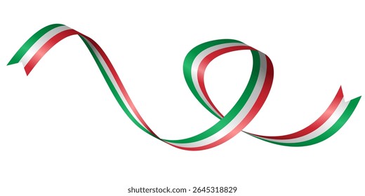 High-Resolution Italian Flag Ribbon in 3D Glossy Style, Horizontally Curved, Isolated on White Background. Editable Vector Illustration, Perfect for Graphic Design and Print Elements, EPS Format