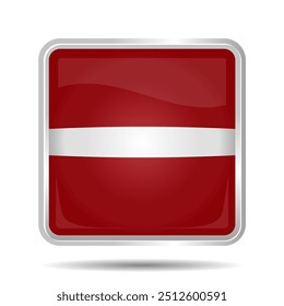 High-Resolution Latvia Flag with Silver Chrome Frame in 3D Glossy Style - Isolated on White Background, Editable and Scalable Vector EPS for Icon, Symbol, or Background Design