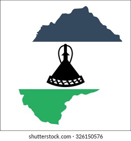 High-resolution Lesotho map with country flag. The flag of Lesotho overlaid on a detailed outline map isolated on a white background.