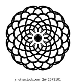 Um design de mandala de luxo de alta resolução com um padrão circular preto arrojado com simetria intrincada e elegância. Ideal para arte de tatuagem, estampas decorativas, projetos espirituais ou boho-inspirado leste