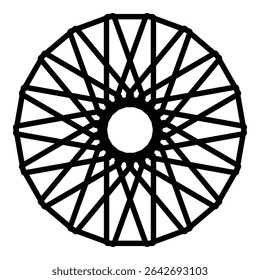 Um design de mandala de luxo de alta resolução com um padrão circular preto arrojado com simetria intrincada e elegância. Ideal para arte de tatuagem, estampas decorativas, projetos espirituais ou boho-inspirado leste