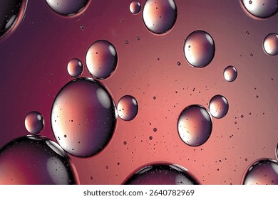 High-resolution macro bubbles floating on a pinkish liquid surface, ideal for abstract and scientific backgrounds.