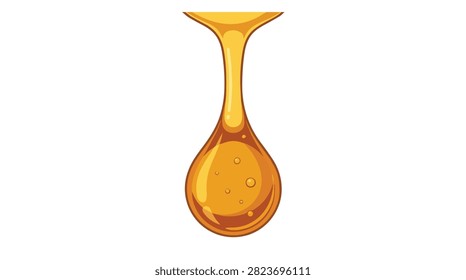 High-resolution macro image of a golden honey droplet falling, showcasing detailed texture and rich amber color.