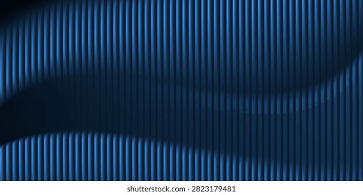 A high-resolution macro photograph featuring a rhythmic pattern of diagonal metallic ridges. The deep blue color palette with light-to-dark gradients creates a sense of modern industrial texture suitable for technology and corporate design projects.