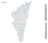 High-resolution map showcasing the intricate road network and urban layout of Chennai, a major city in southern India. Ideal for planning, navigation, or illustrating urban development.