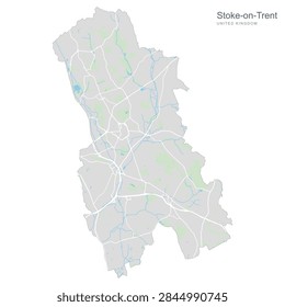 High-resolution map showcasing the layout of Stoke-on-Trent in the United Kingdom. Ideal for urban planning, geographical studies, or illustrating regional context.