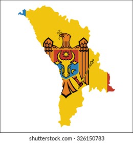 High-resolution Moldova map with the country's flag overlaid on a detailed outline map isolated on a white background.