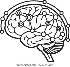 Alta resolución Red neuronal Brain Ping Icon – Conectividad de IA, flujo de datos, Vector de señales de inteligencia