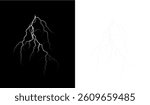 High-resolution PNG lightning strike overlay on dark and light backgrounds. Monochrome electric effect with thunderbolt and stormy sky, perfect for PNG weather or energy visuals