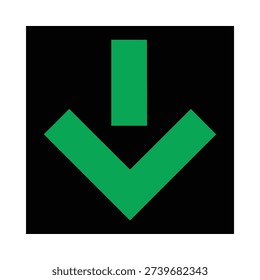 A high-resolution professional traffic indicator icon signifying an open or active lane. The graphic features a bold, vibrant green downward-pointing arrow centered on a solid black square background. Designed for maximum legibility in high-pressure environments, this vector-style asset is ideal for digital highway overhead displays, parking garage entry systems, toll booth signaling, and smart city infrastructure management.