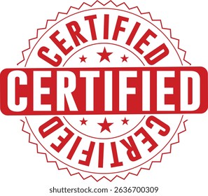 High-Resolution Red Circular CERTIFIED  Stamp Badge Graphic for Branding, Approval Labels, Product Packaging, and Business Identity Design Elements	