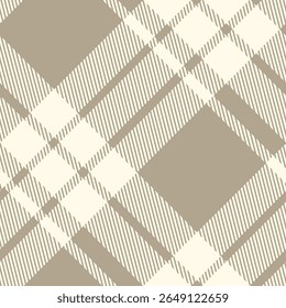 A high-resolution seamless vector pattern featuring a minimalist beige tartan plaid design with diagonal checkered lines. Perfect for use in textile printing, fashion design, home decor, wrapping 