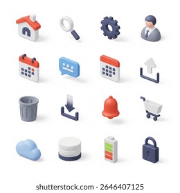 A high-resolution set of 3D-style user interface icons designed in a soft clay and pastel color scheme.