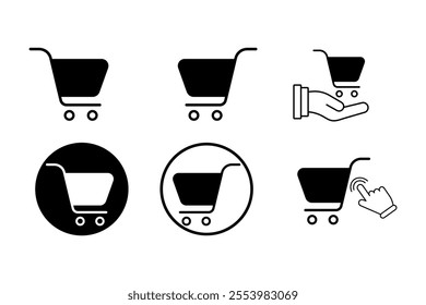 High-resolution supermarket cart icons set for print and digital media, Comprehensive set of supermarket cart icons for ecommerce apps, cart, shopping, shopping cart, store, purchase, basket, shopping