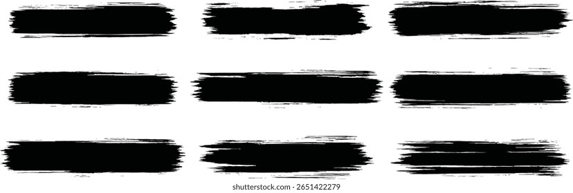 High-resolution vector collection of horizontal brushstroke elements in both black and vibrant colors—perfect for highlights, graphic accents, web design, and abstract visuals.