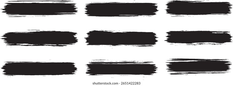 High-resolution vector collection of horizontal brushstroke elements in both black and vibrant colors—perfect for highlights, graphic accents, web design, and abstract visuals.