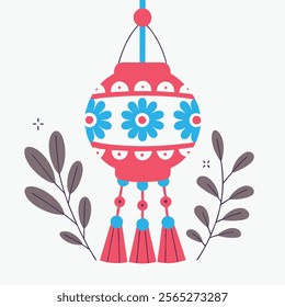 A high-resolution vector graphic of a vibrant orange and yellow hanging ornament. Ideal for holiday designs, websites,