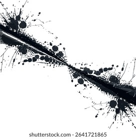 A high-resolution vector illustration featuring a black ink splash with grunge-style blots and droplets on a clean white background.
