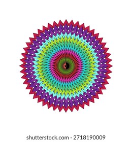 Ilustração vetorial de alta resolução de uma mandala vibrante com padrões florais intrincados, geometria simétrica e cores arrojadas. Ideal para projetos de arte digital, impressão, marca e design escalável.
