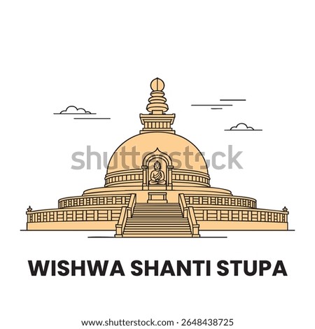 High-resolution vector line art of Vishwa Shanti Stupa, the Buddhist Peace Pagoda located in Rajgir, Bihar, India. 