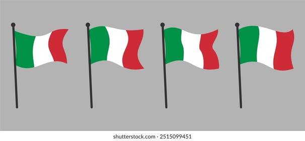 High-Resolution Waving Italian Flag with Flagpole in Flat Style, Isolated on Gray Background. Editable and Scalable Vector Illustration EPS for Icons, Symbols, Backgrounds, and Graphic Design Elements