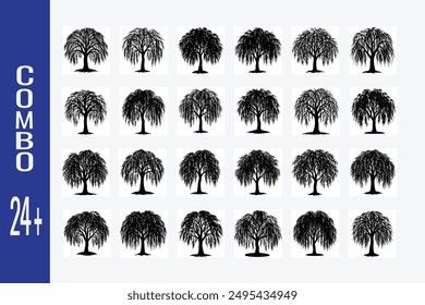 High-resolution Willow Tree vector illustration in full black silhouette on white background Ideal for detailed design and precise artwork