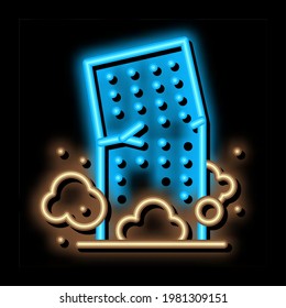 High-rise Building Collapse Neon Light Sign Vector. Glowing Bright Icon High-rise Building Collapse Sign. Transparent Symbol Illustration