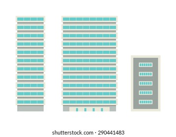 High-Rise Building: Front, Side, Top - Template for Creation Axonometric Projections Isolated on White Background