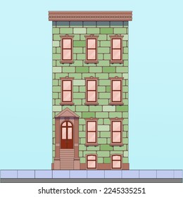 high-rise building in green colors, drawn with contour lines in vector illustration