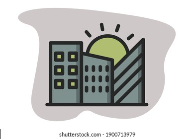 Highrise building icon line filled color concept related real estate, town, city and architecture elements.