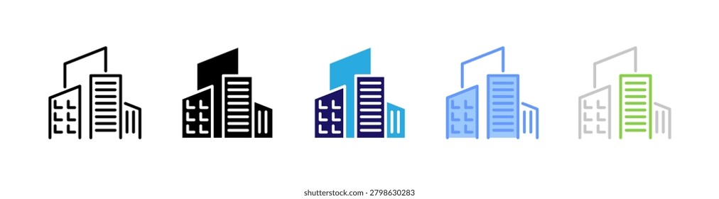 Highrise Building Icon Set in Various Styles