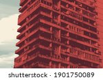 High-rise building of the Soviet era, an apartment building. Soviet architecture, detail. Vector Illustration