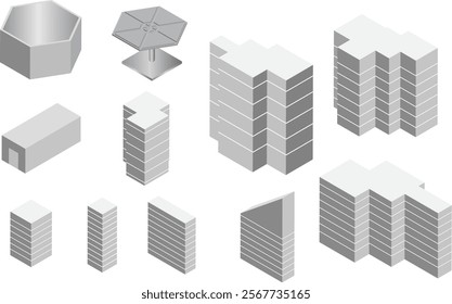 High-rise building structure set in simple isometric style