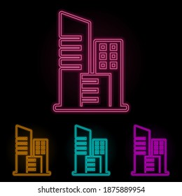 high-rise buildings color neon set. Simple thin line, outline vector of web icons for ui and ux, website or mobile application