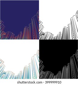high-rise buildings, the view from the bottom, line art.