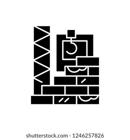 High-rise construction black icon, vector sign on isolated background. High-rise construction concept symbol, illustration 