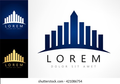 High-rise homes in the silhouette of the city. House Vector. Real Estate Logo.