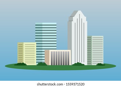 High-rise residential buildings. City block. Vector illustration.