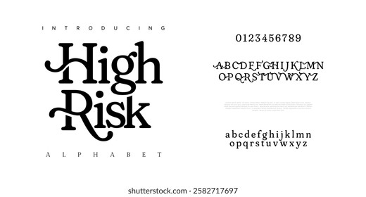 Highrisk typography beauty fashion elegant minimalist serif italic fonts decorative wedding vintage retro logos. Minimal luxury font alphabet logo. Vector illustration